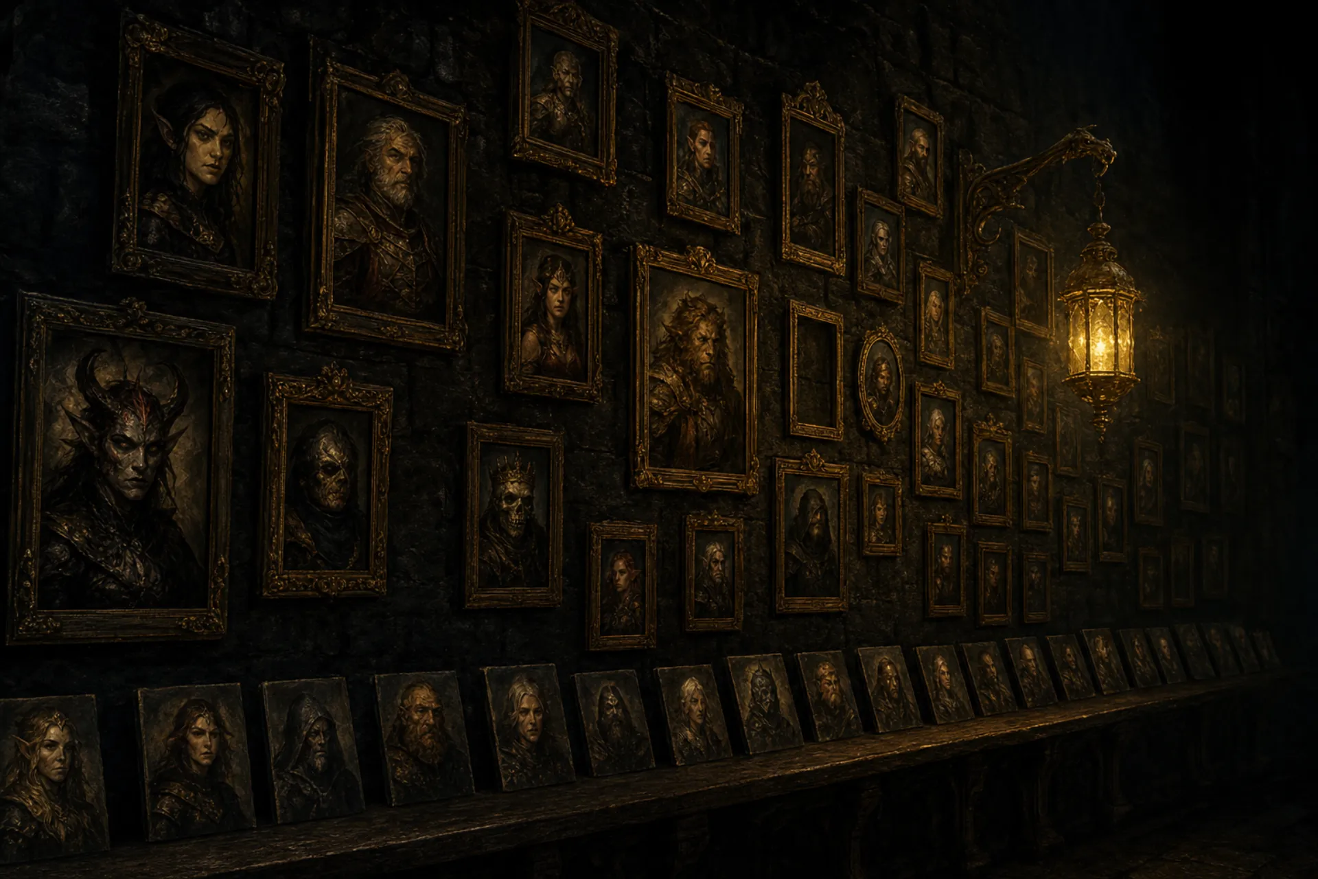 Community image gallery showing a grid of shared D&D portraits with filter controls for entity type, class, and race