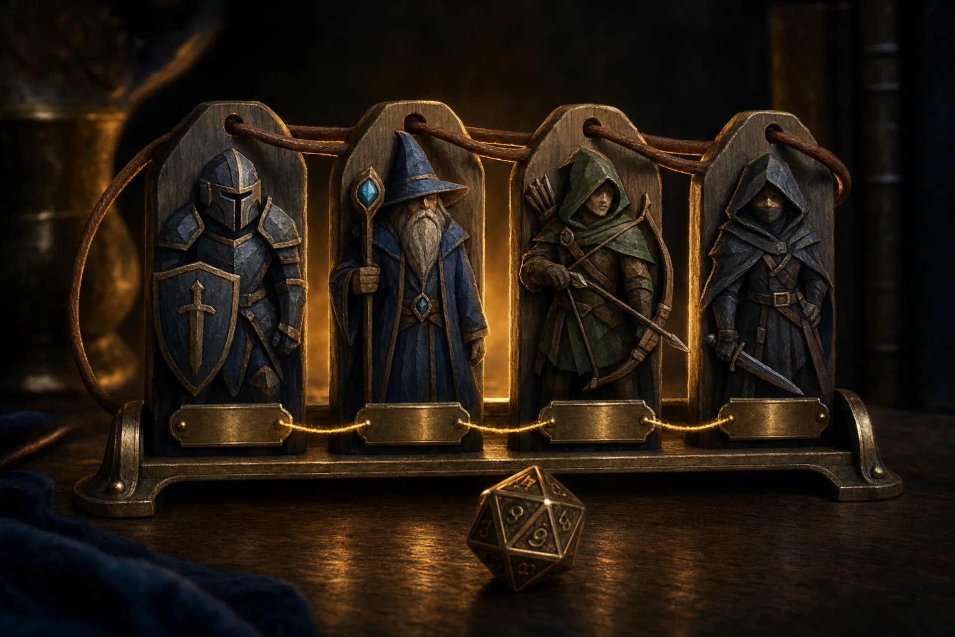 Party character cards showing class, level, ability scores, and D&D Beyond link buttons